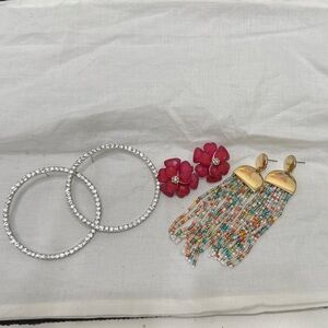 Colorful Beaded Earrings and Silver Hoop Set